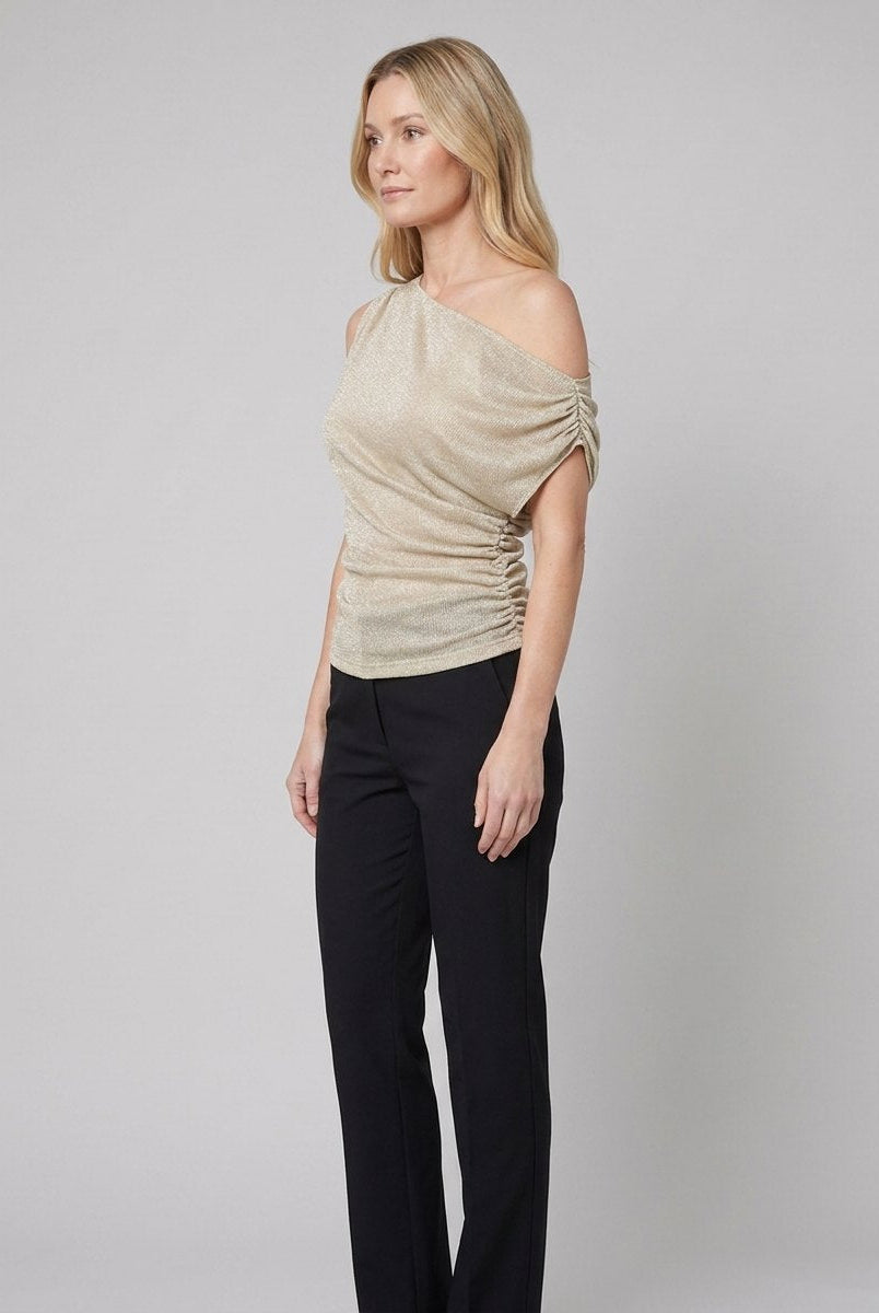 Cleo Metallic Knit Top | Off-Shoulder, Fitted Evening Going Out Top 2