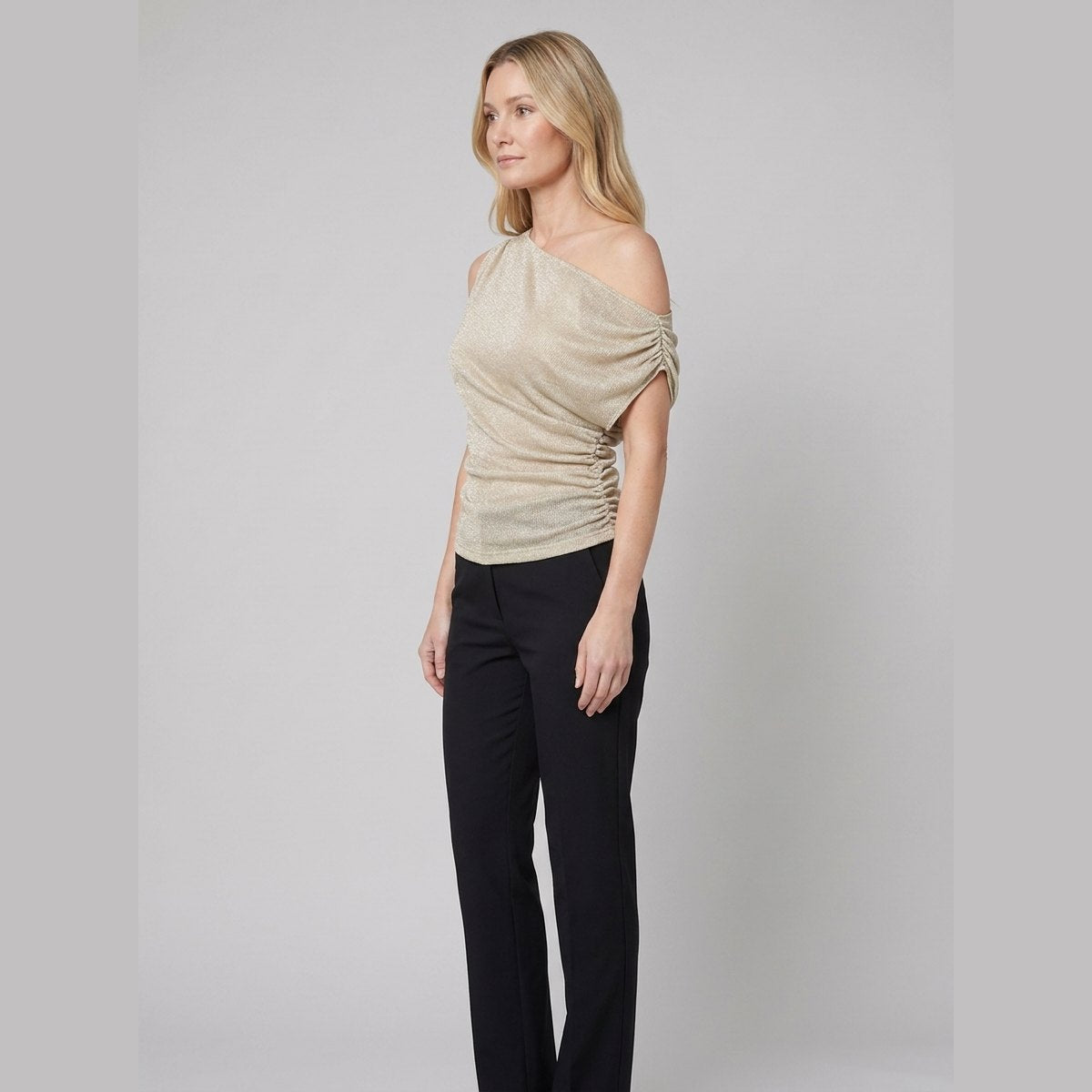 Cleo Metallic Knit Top | Off-Shoulder, Fitted Evening Going Out Top 2