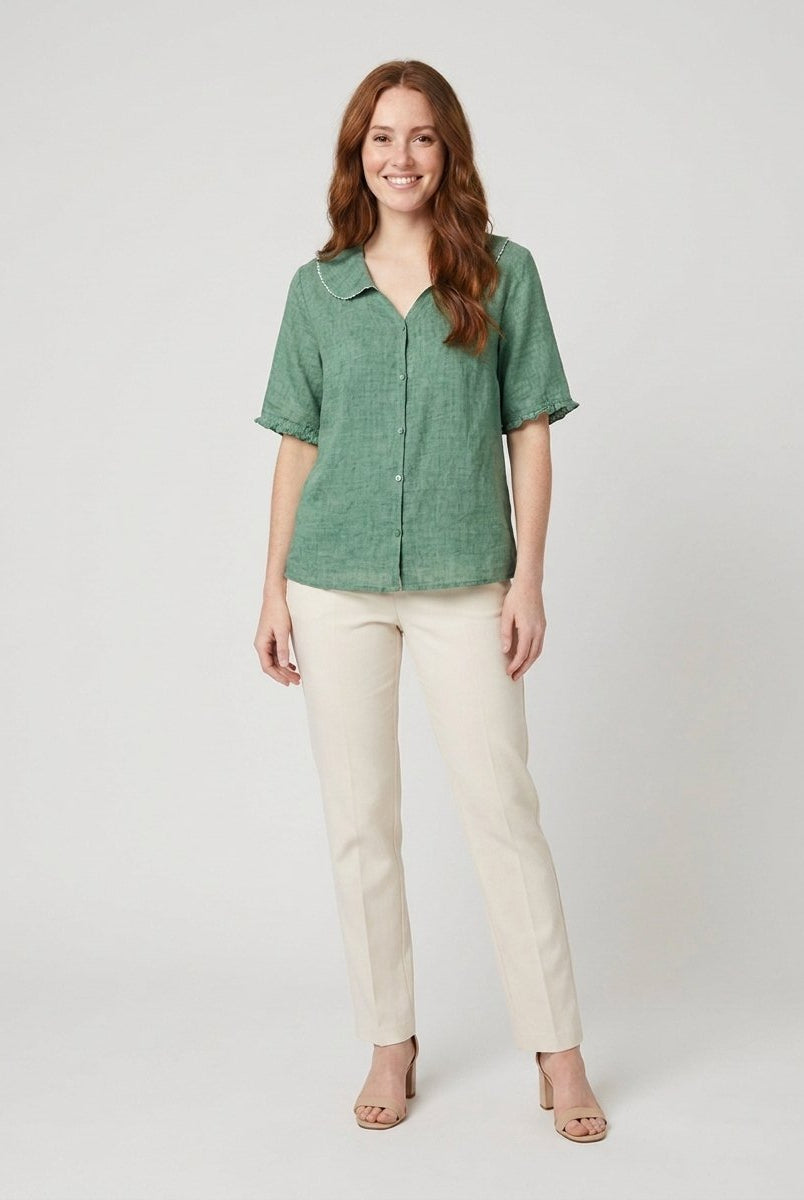 Cleo Womens Blouse | Cotton-Linen Blend, Elegant Summer Design 0