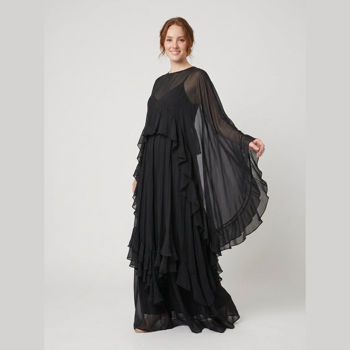 Cora Chiffon Maxi Dress | Sheer Layered, Long Sleeves for Women 1