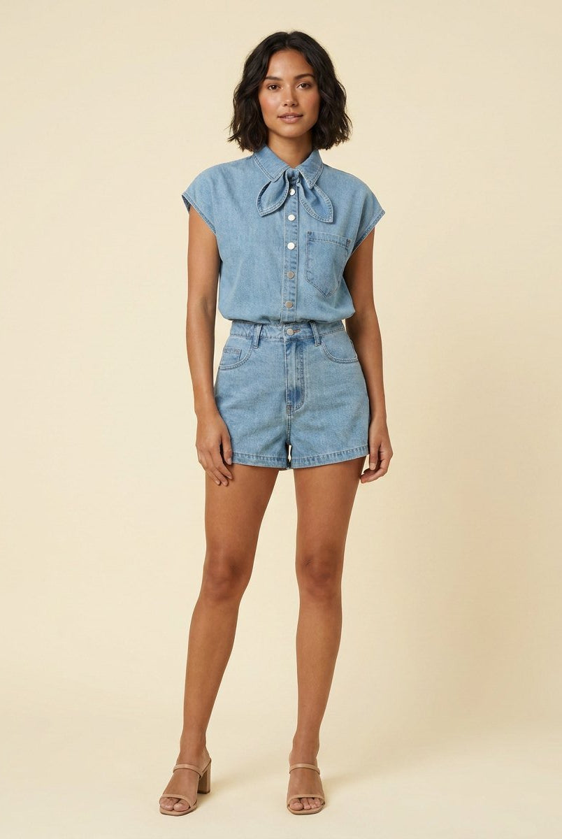 Daisy Denim Set | Cotton Blend Blouse and Shorts for Girls 0