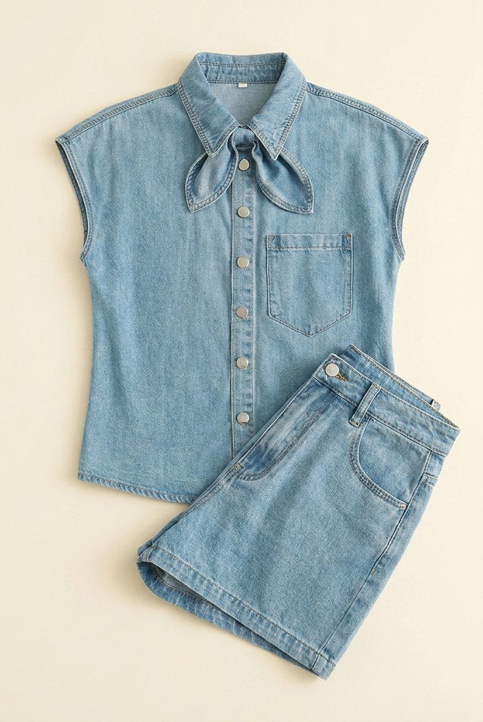 Daisy Denim Set | Cotton Blend Blouse and Shorts for Girls 4