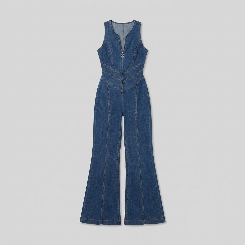 Dara Denim Jumpsuit | Fitted V-Neck, Flared Legs 4