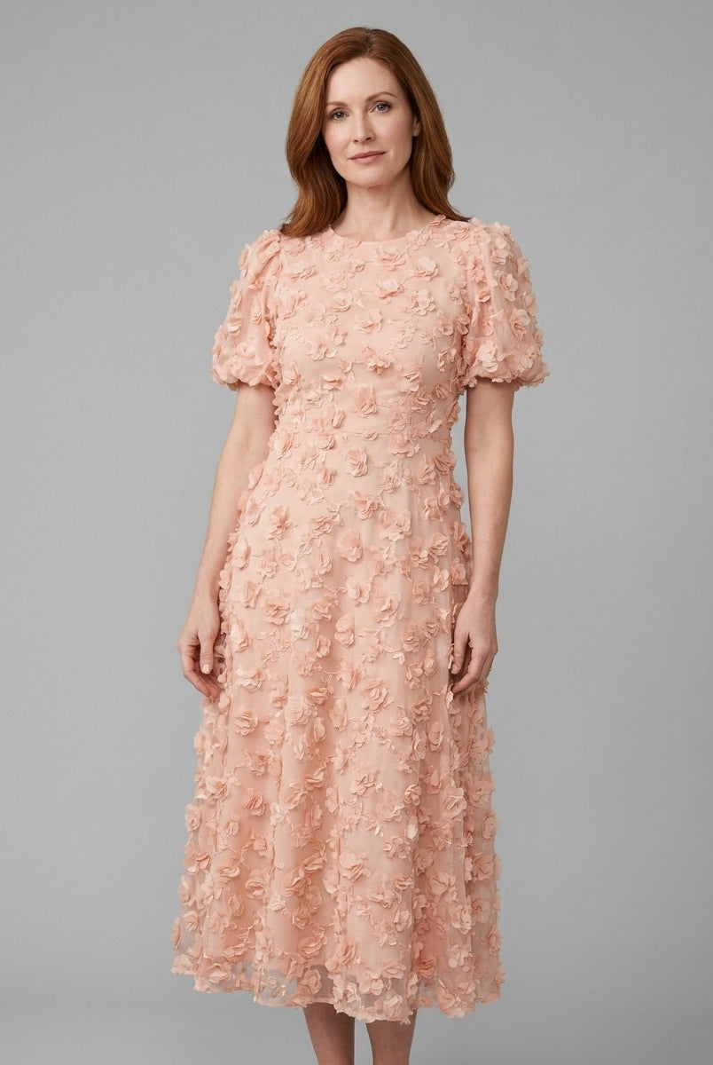 Dara Midi Dress | Lightweight Floral, Puff Sleeves - Ideal for Wedding Guests and Summer Events 1