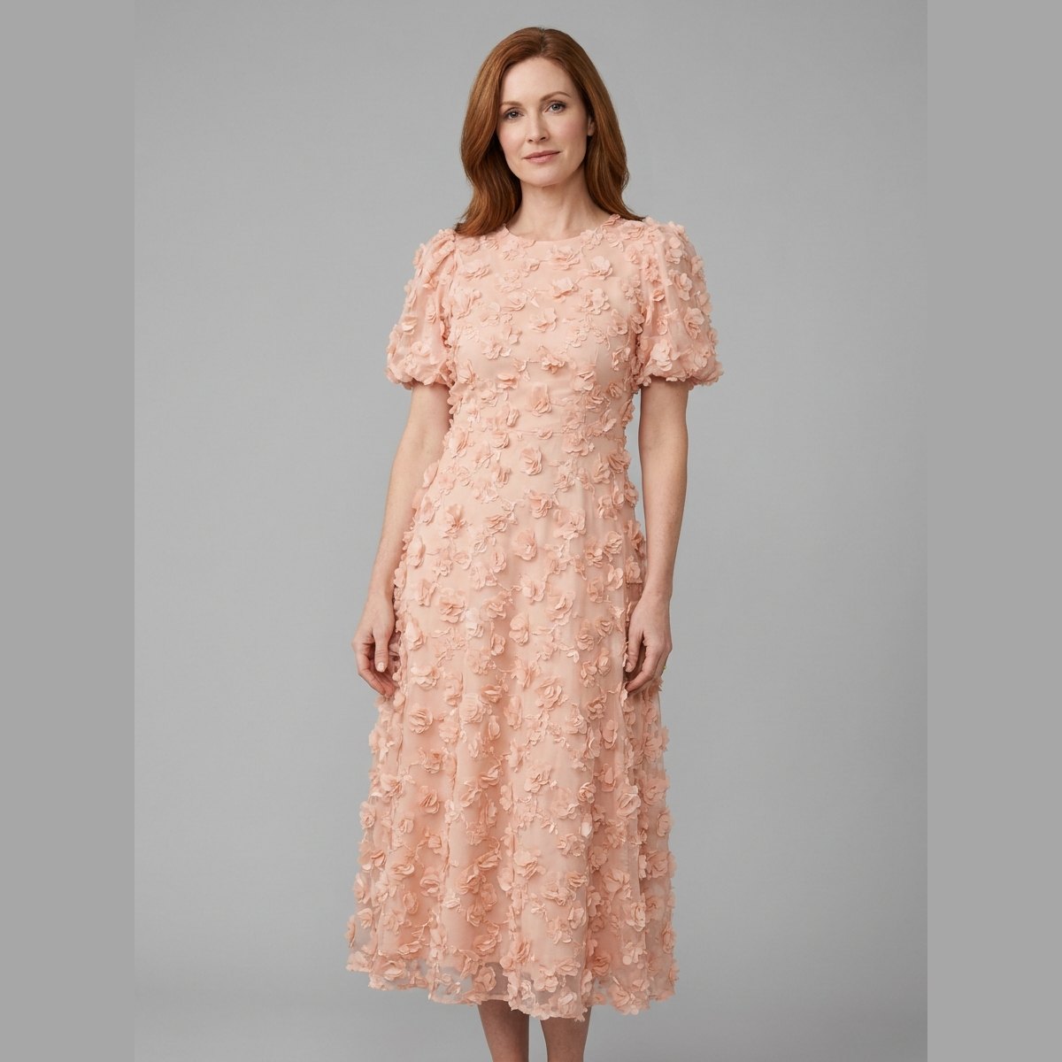 Dara Midi Dress | Lightweight Floral, Puff Sleeves - Ideal for Wedding Guests and Summer Events 1