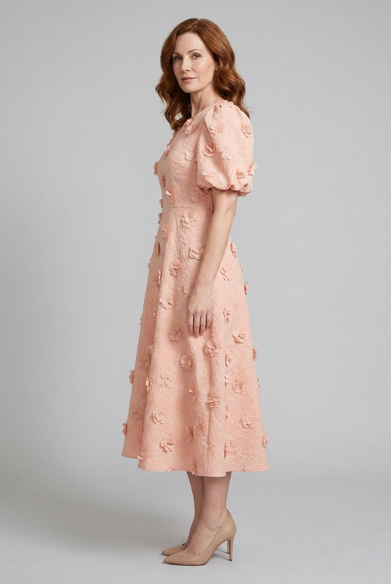 Dara Midi Dress | Lightweight Floral, Puff Sleeves - Ideal for Wedding Guests and Summer Events 2