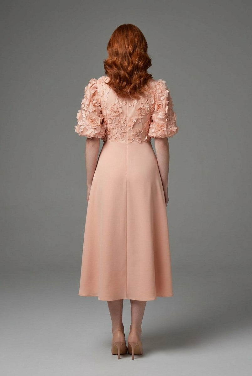 Dara Midi Dress | Lightweight Floral, Puff Sleeves - Ideal for Wedding Guests and Summer Events 3