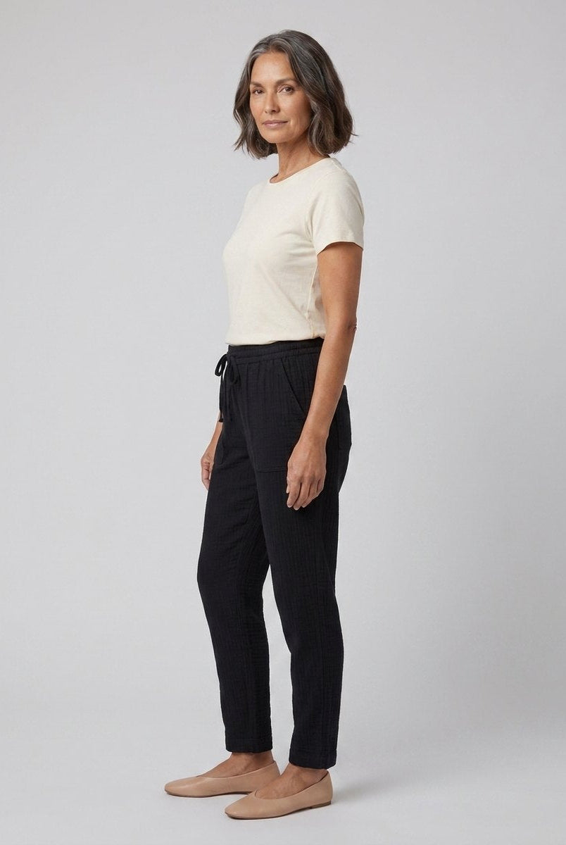 Dara Tapered Trousers Womens | Double Gauze Cotton, Elastic Waistband 2