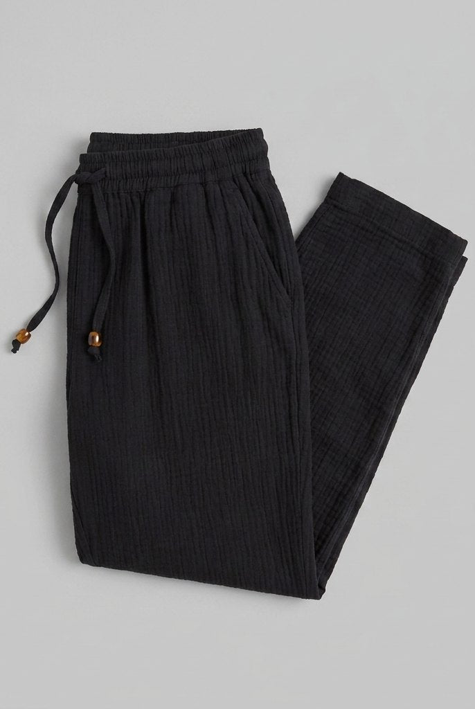 Dara Tapered Trousers Womens | Double Gauze Cotton, Elastic Waistband 4