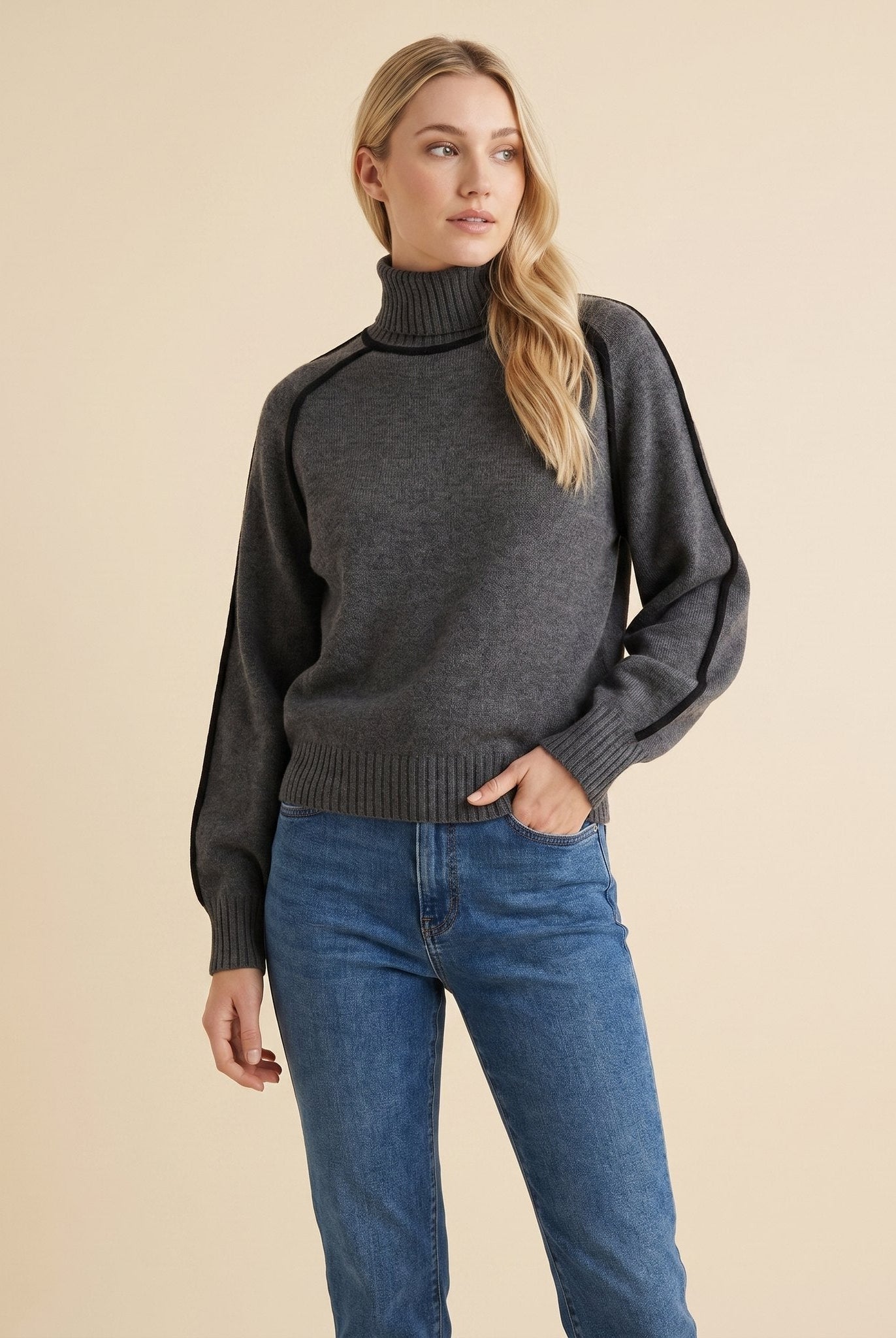 Dara Women's Sweater | Soft Knit, Striped Turtleneck 1