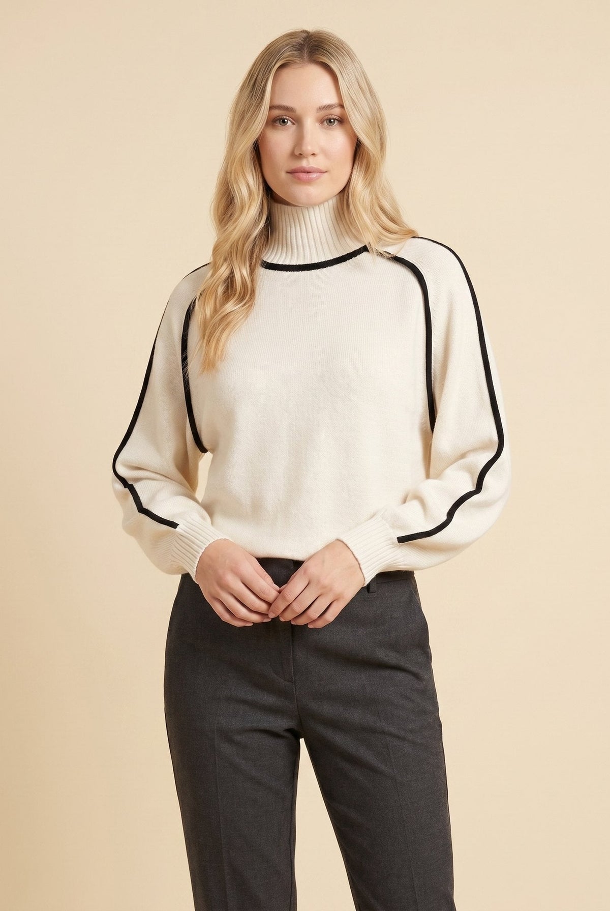 Dara Women's Sweater | Soft Knit, Striped Turtleneck 2
