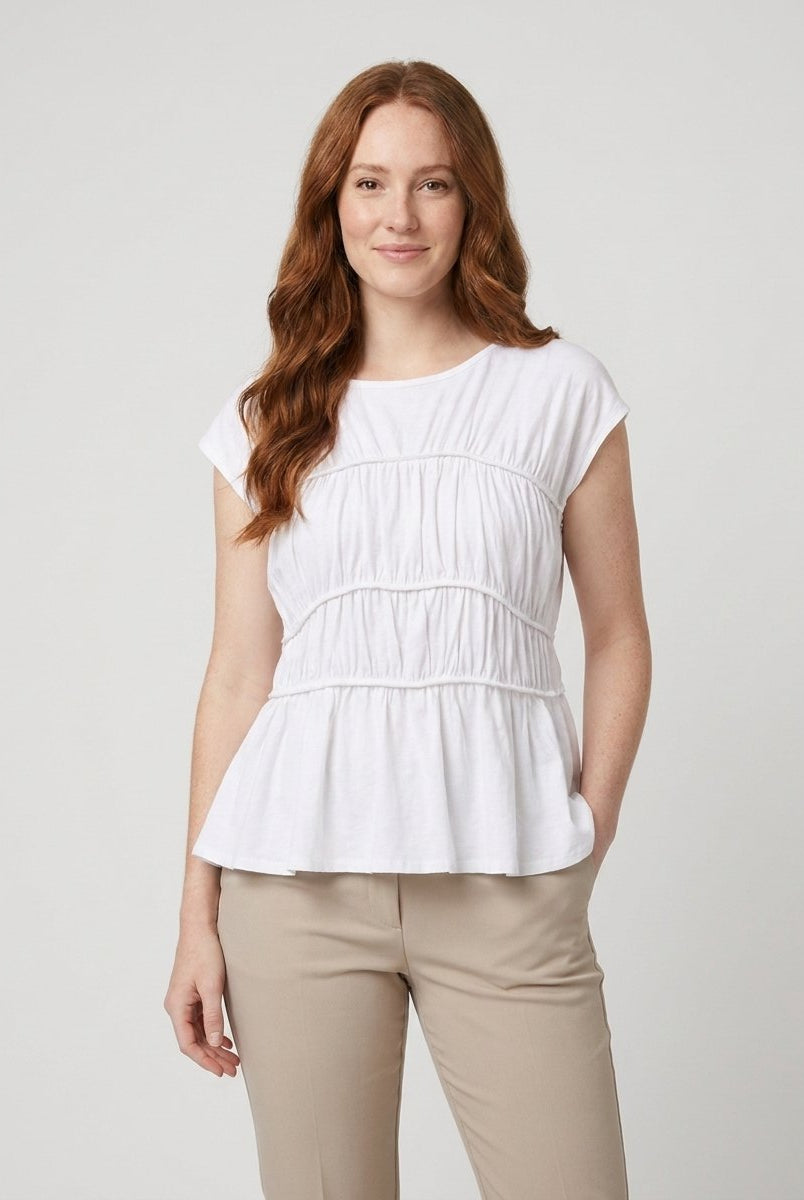 Dashi Womens Top | Lightweight Peplum, Ruched Waist, Cap Sleeve 6