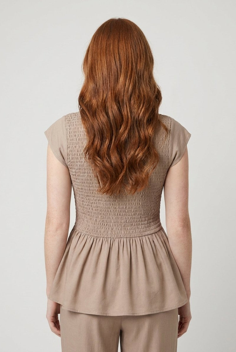 Dashi Womens Top | Lightweight Peplum, Ruched Waist, Cap Sleeve 8