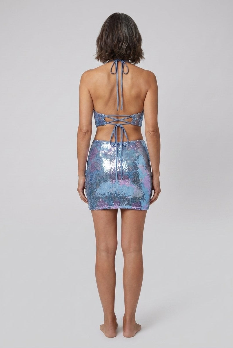 Diora Cocktail Dress | Sequin Mesh, Bodycon Fit, Halter Neck 3