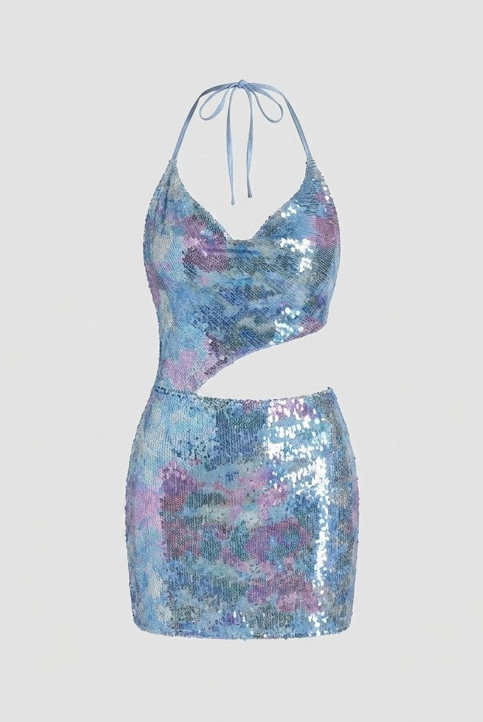 Diora Cocktail Dress | Sequin Mesh, Bodycon Fit, Halter Neck 4