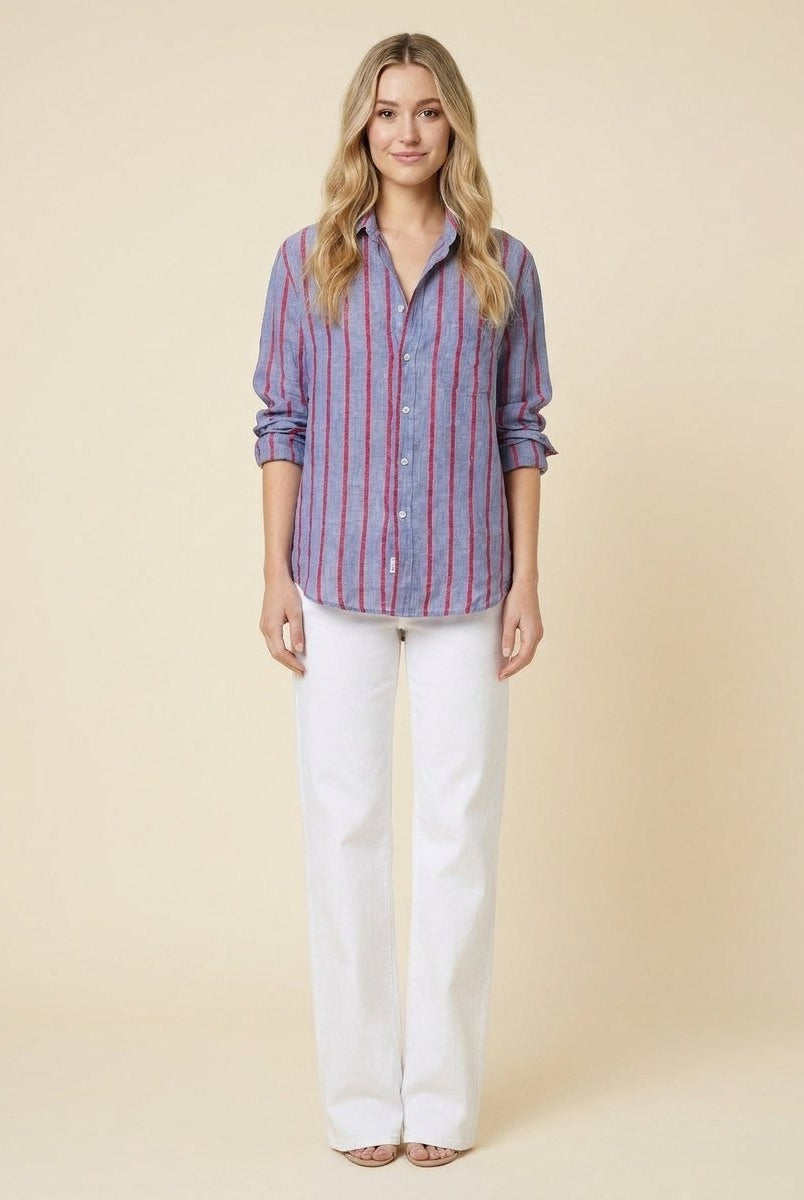 Eli Women's Top | Italian Linen, Relaxed Fit, Textured Stripe 0