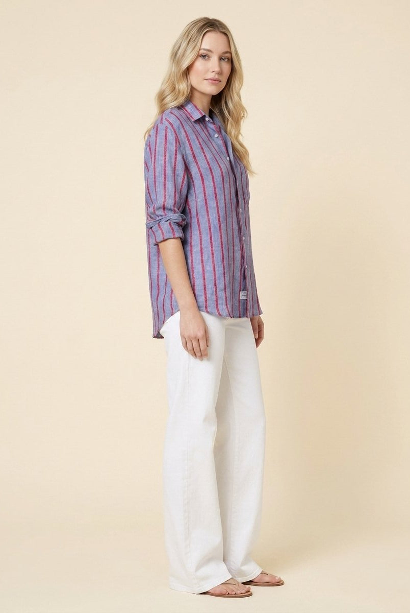 Eli Women's Top | Italian Linen, Relaxed Fit, Textured Stripe 1