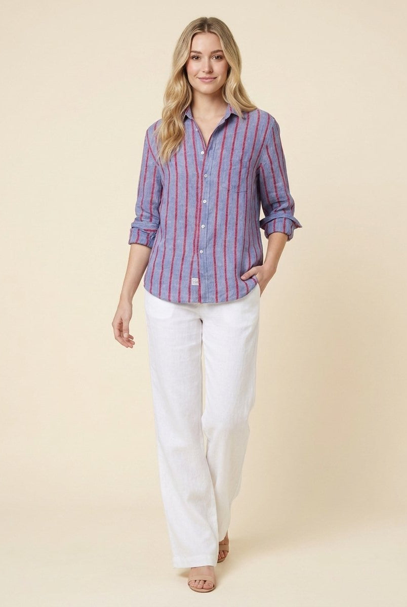 Eli Women's Top | Italian Linen, Relaxed Fit, Textured Stripe 2