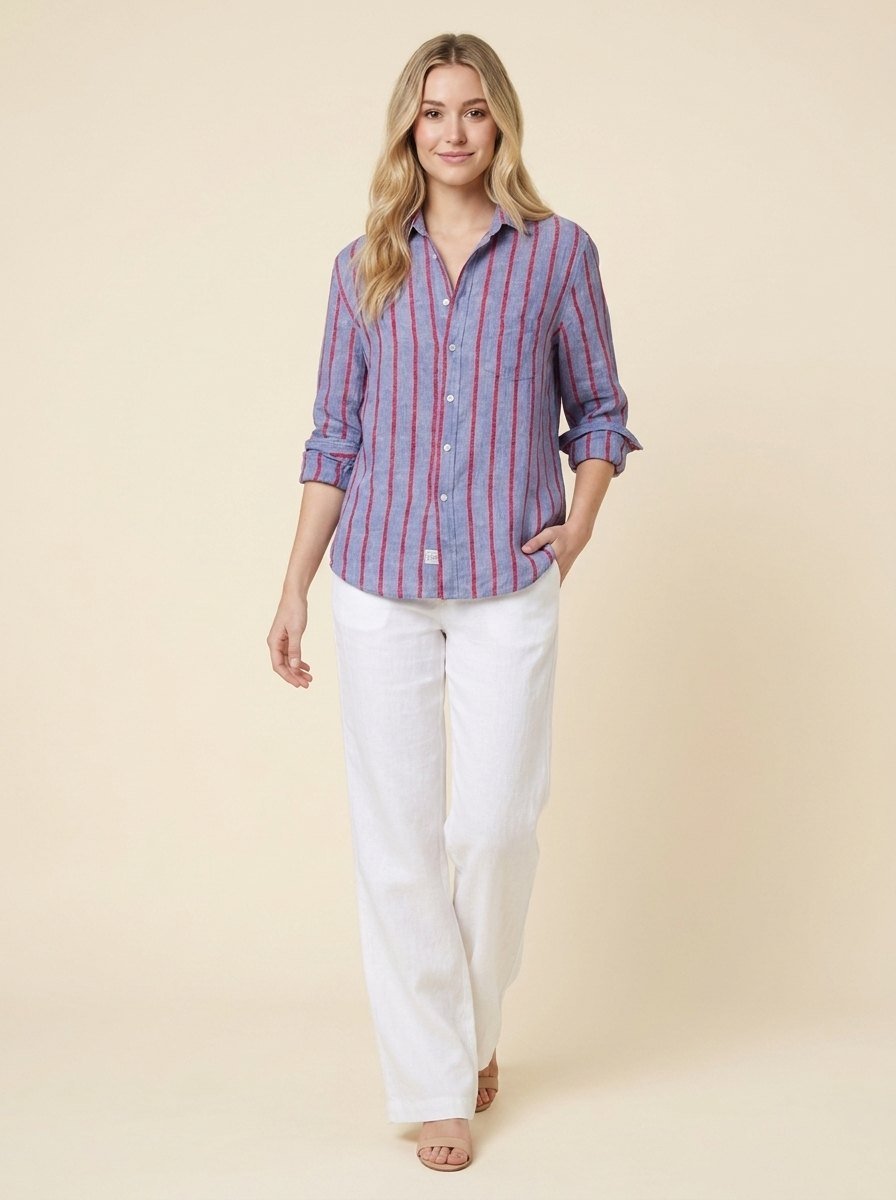 Eli Women's Top | Italian Linen, Relaxed Fit, Textured Stripe 2