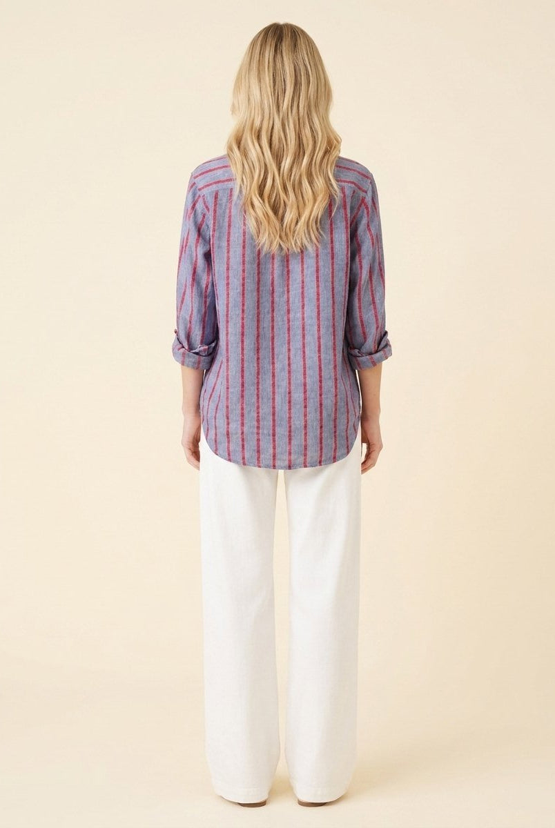 Eli Women's Top | Italian Linen, Relaxed Fit, Textured Stripe 3