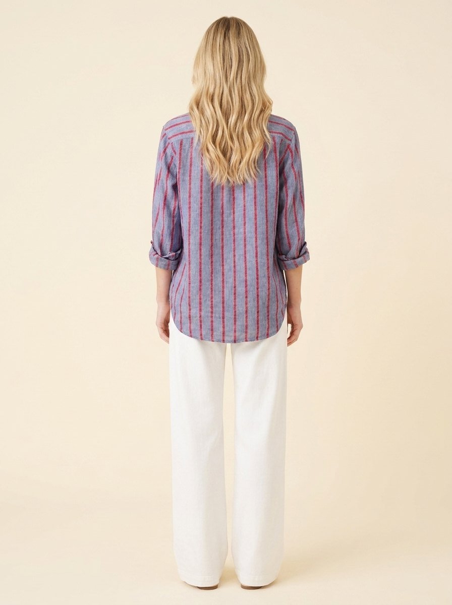 Eli Women's Top | Italian Linen, Relaxed Fit, Textured Stripe 3