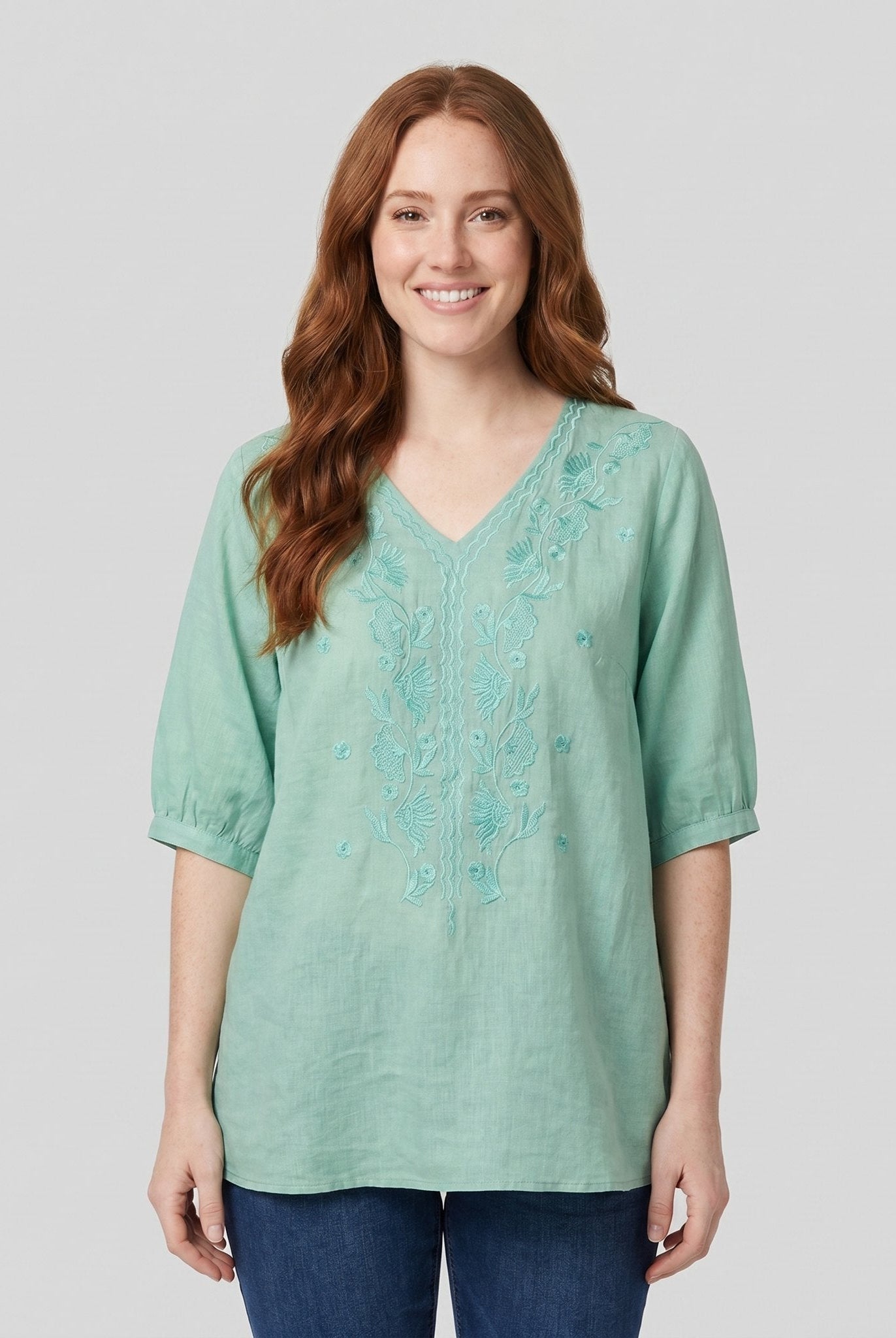 Eloria Womens Blouse | Lightweight Cotton-Linen, Embroidered Floral Design 0