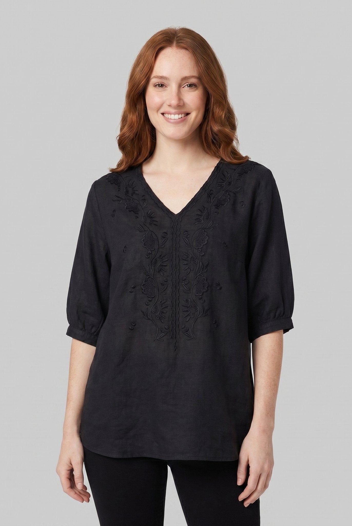 Eloria Womens Blouse | Lightweight Cotton-Linen, Embroidered Floral Design 2