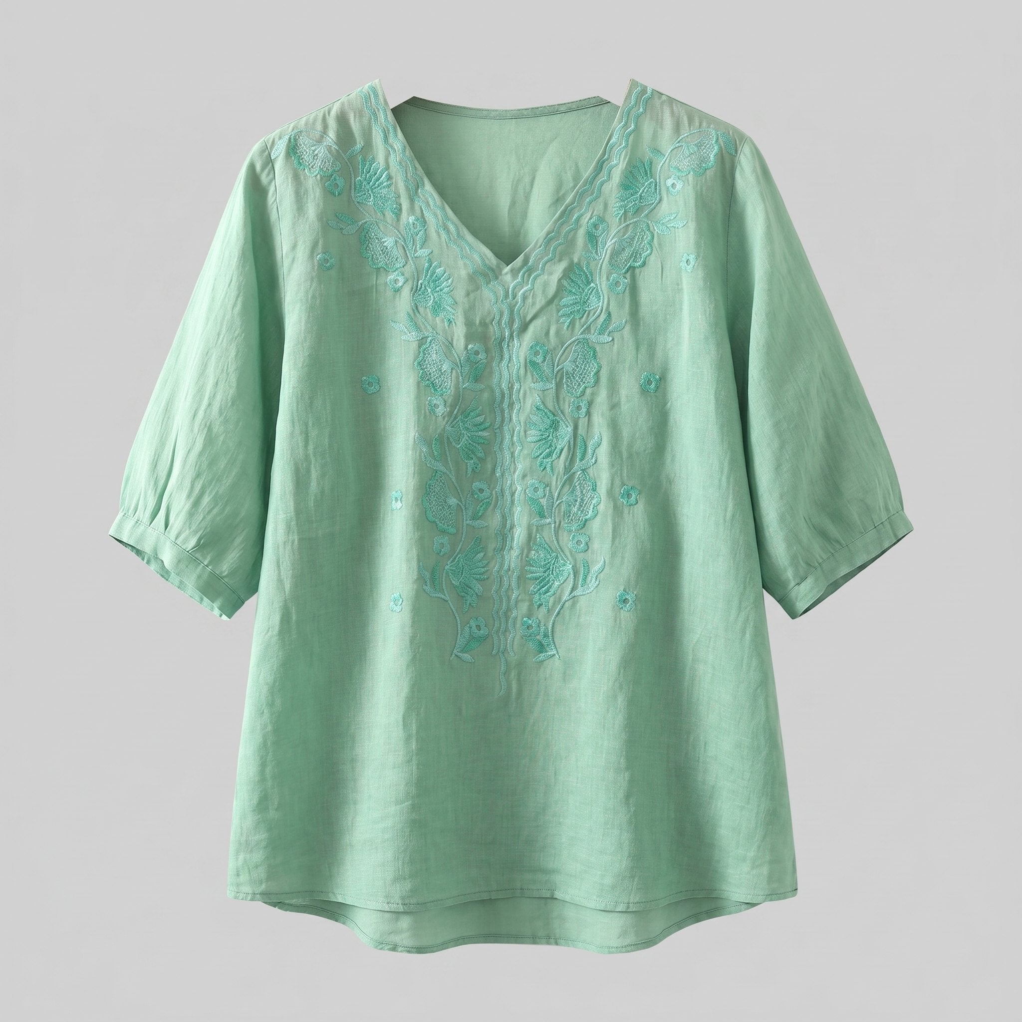 Eloria Womens Blouse | Lightweight Cotton-Linen, Embroidered Floral Design 5