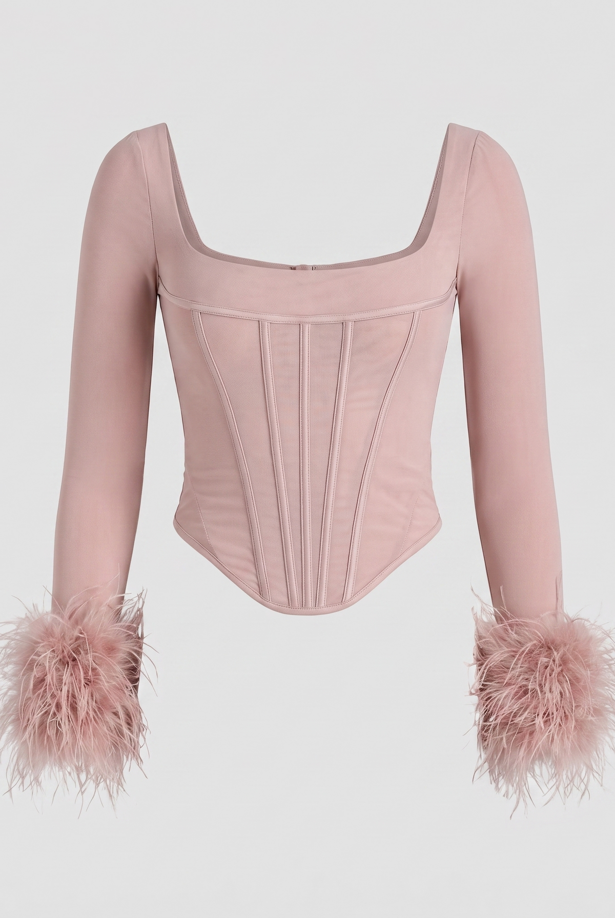 Cosima corset top with feather cuffs and square neckline 5