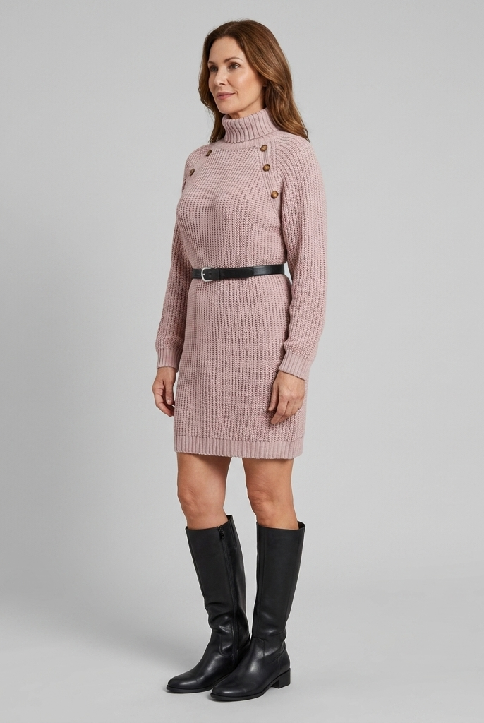 Elysia Knit Dress | Turtle Neck, A-Line Silhouette, 100% Acrylic 2