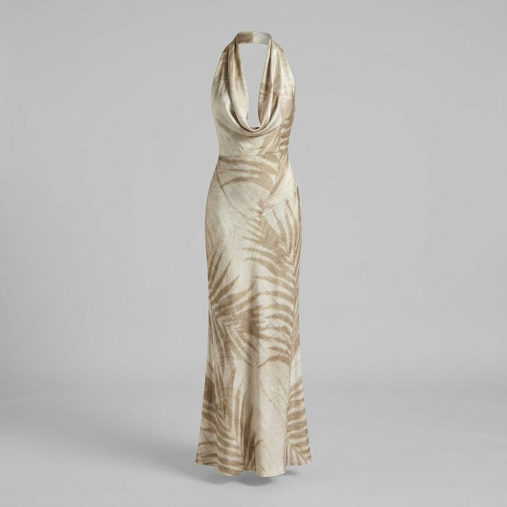 Elysia Maxi Dress | Tropical Satin, Lace-Up Back for Wedding Guests and Summer Events 4