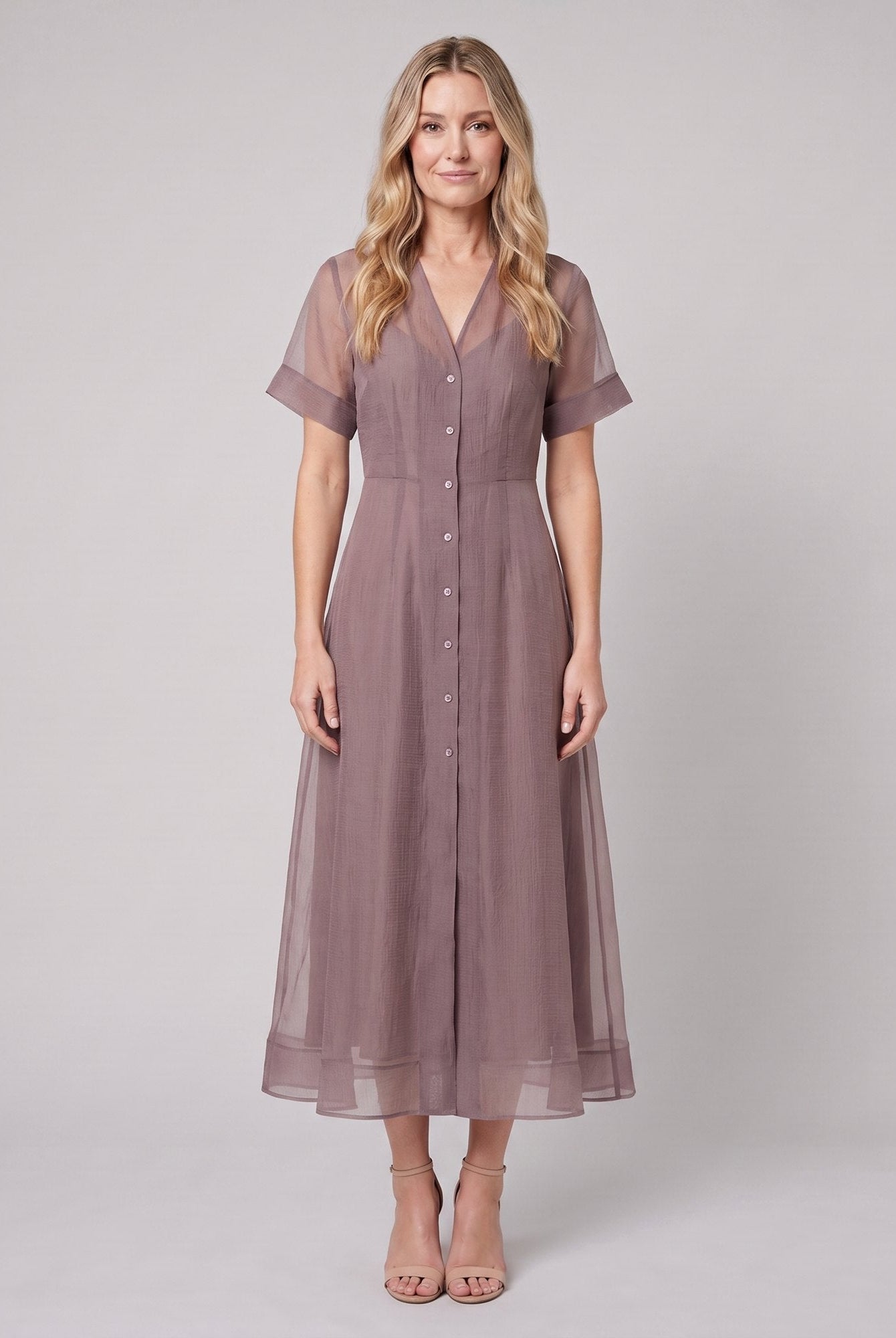 Elysia Midi Dress | Organza A-Line, Button Closure, Wedding Guest & Cocktail Suitable 0