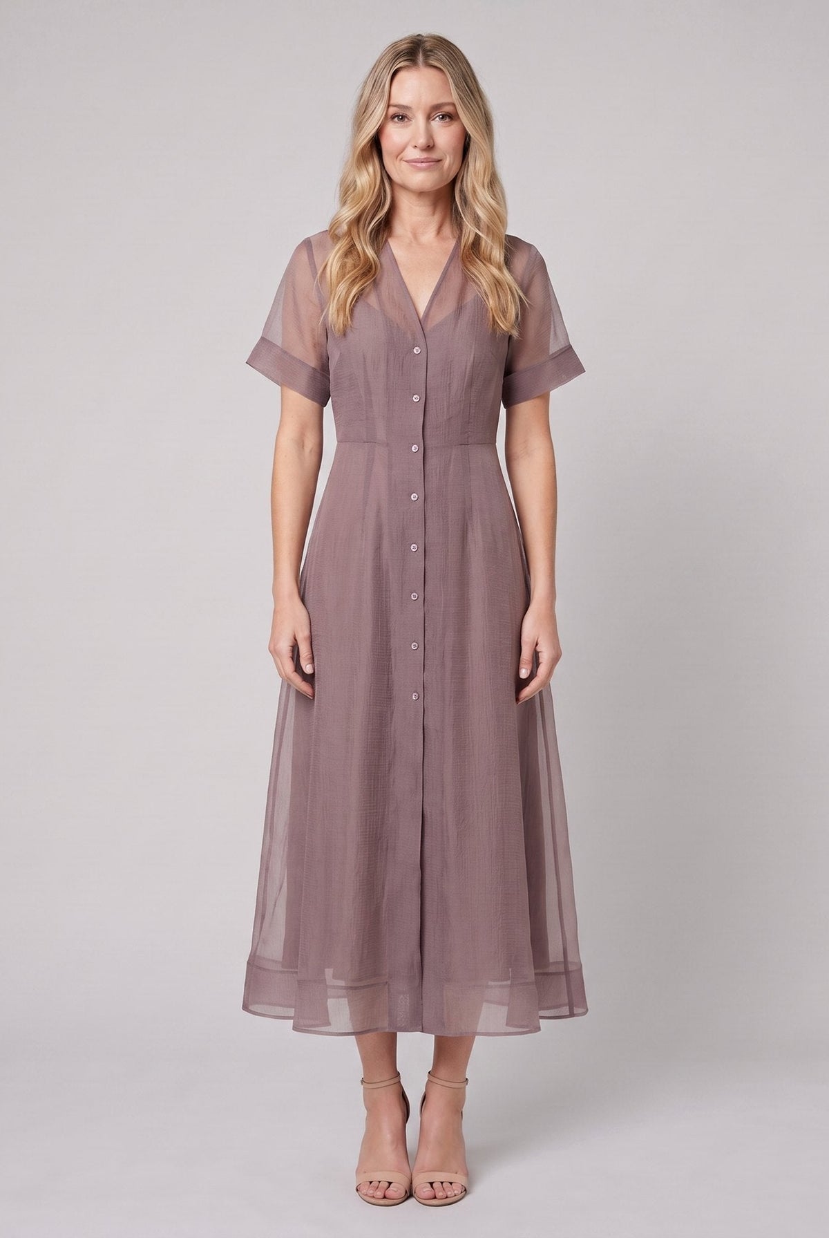 Elysia Midi Dress | Organza A-Line, Button Closure, Wedding Guest & Cocktail Suitable 0