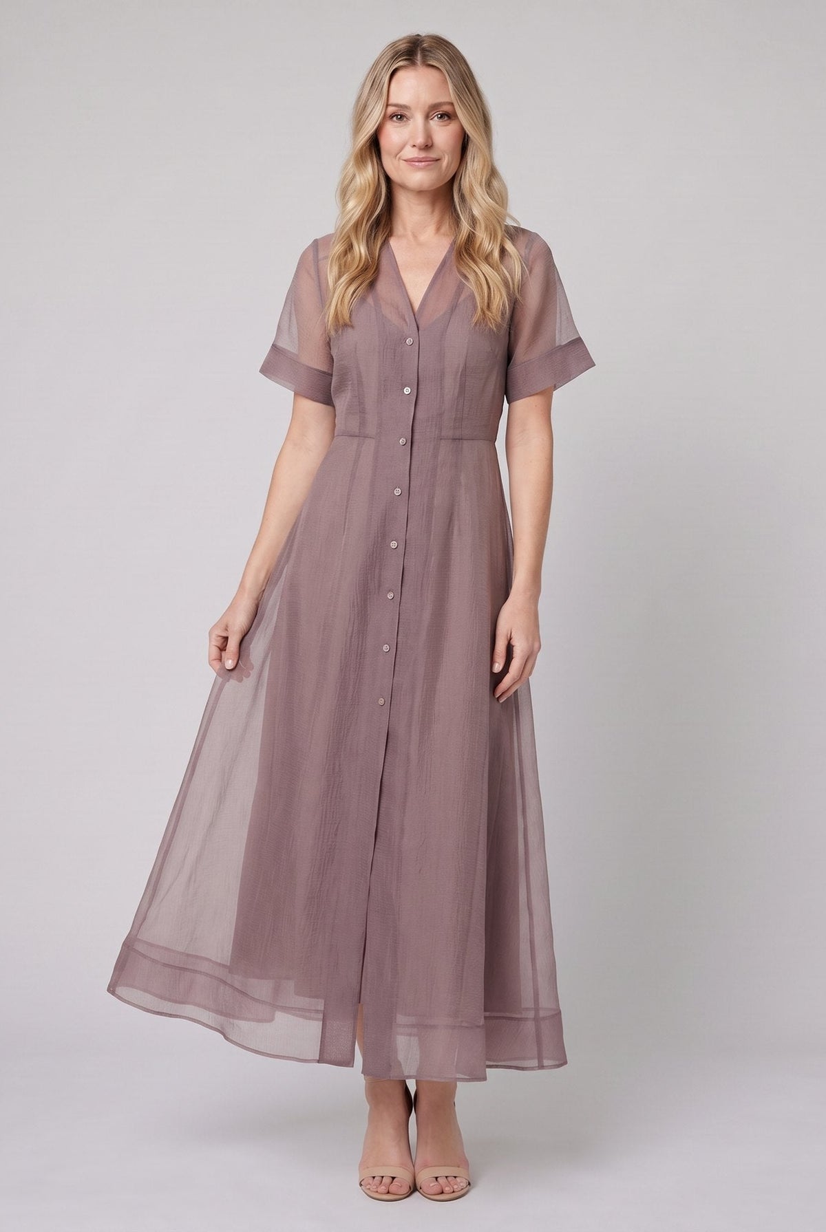 Elysia Midi Dress | Organza A-Line, Button Closure, Wedding Guest & Cocktail Suitable 1