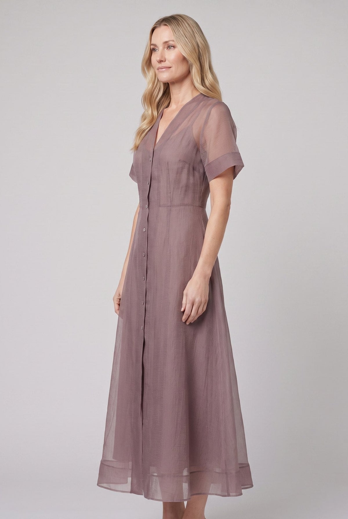 Elysia Midi Dress | Organza A-Line, Button Closure, Wedding Guest & Cocktail Suitable 2