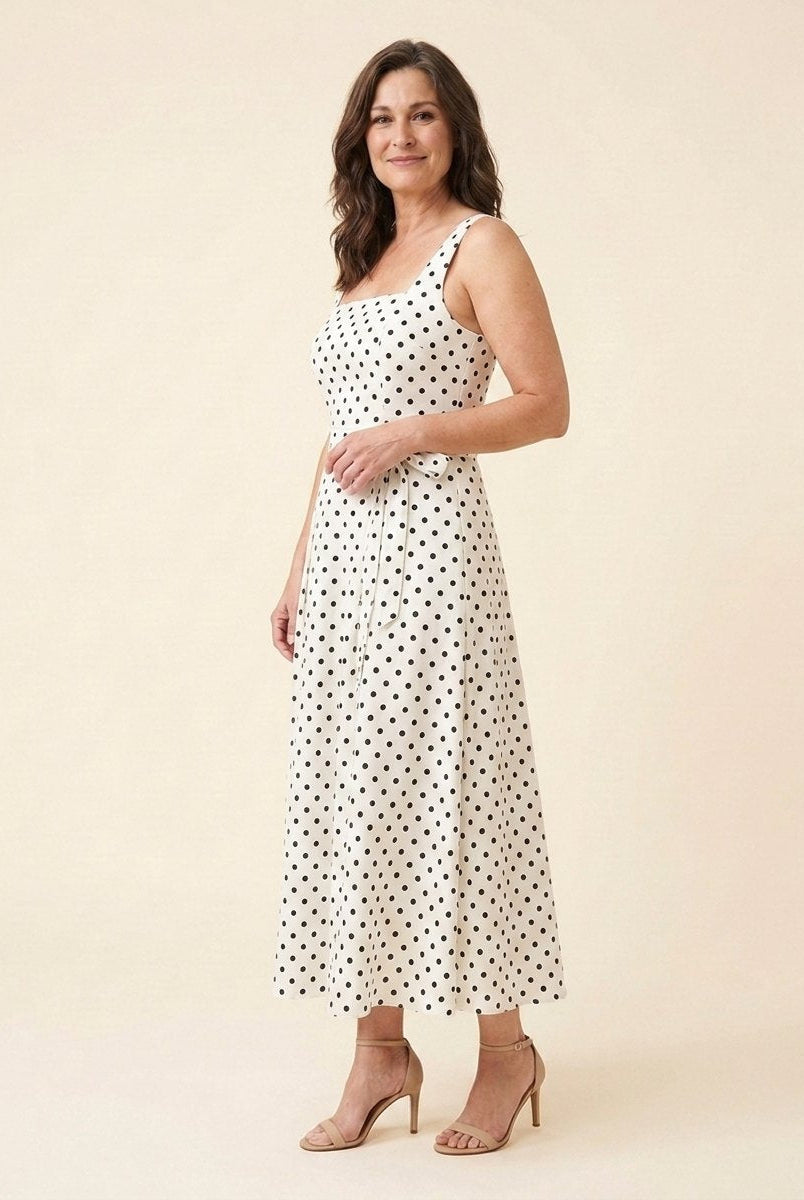 Elysia Midi Dress | Polka Dot Print, Tie-Up Waist, Regular Fit 1