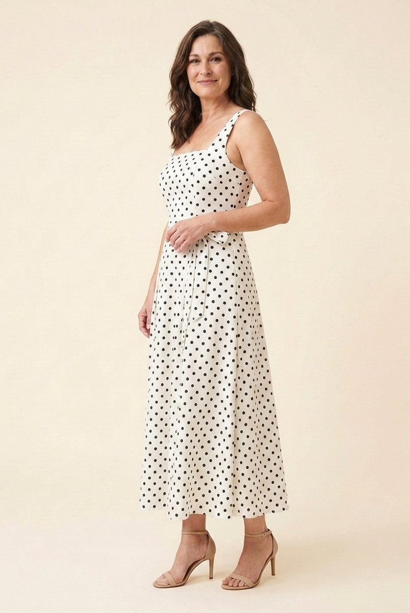 Elysia Midi Dress | Polka Dot Print, Tie-Up Waist, Regular Fit 1