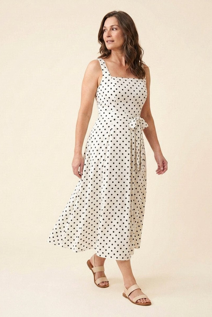 Elysia Midi Dress | Polka Dot Print, Tie-Up Waist, Regular Fit 2