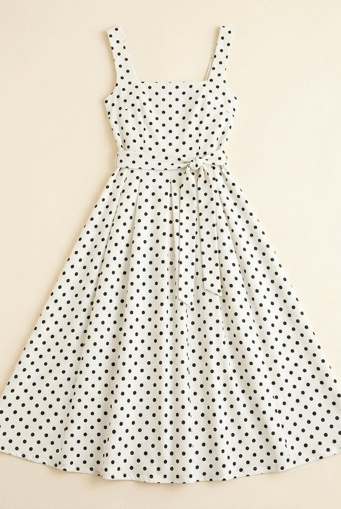 Elysia Midi Dress | Polka Dot Print, Tie-Up Waist, Regular Fit 4