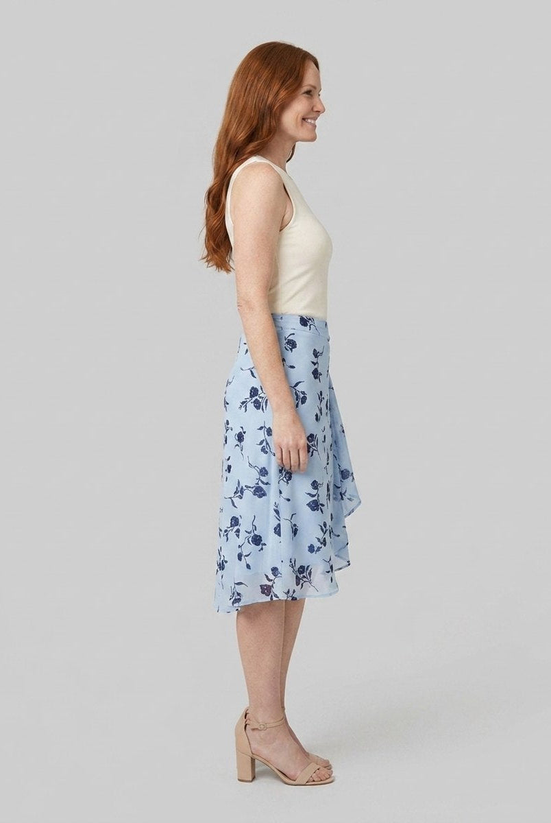Elysia Midi Skirt | Blue Floral Wrap-Style, Flowy Fit 2