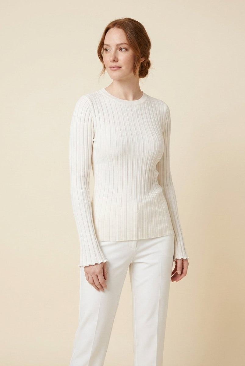 Elysia Ruffle Knit Shirt | Long Sleeve, Slim Fit 0