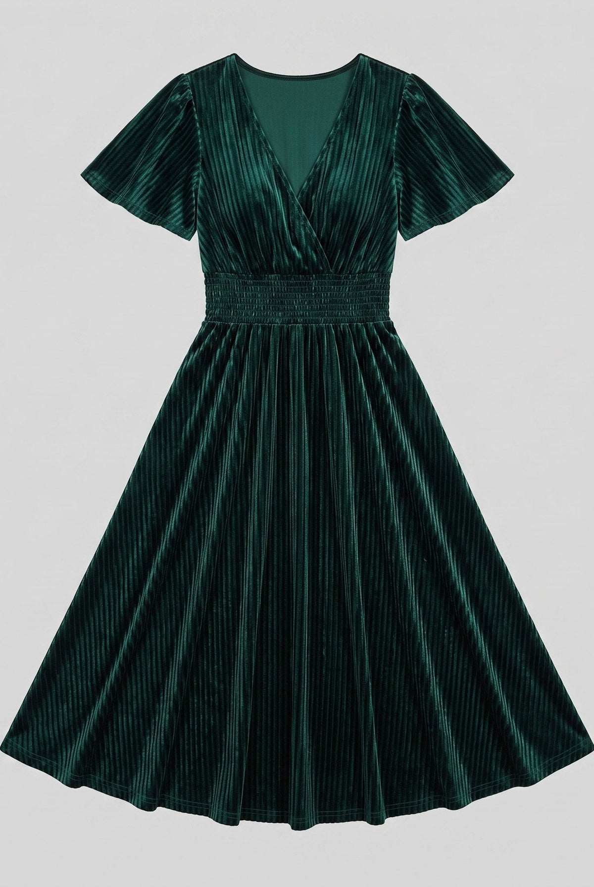 Emeraude ribbed velvet midi dress with shirred waist 7