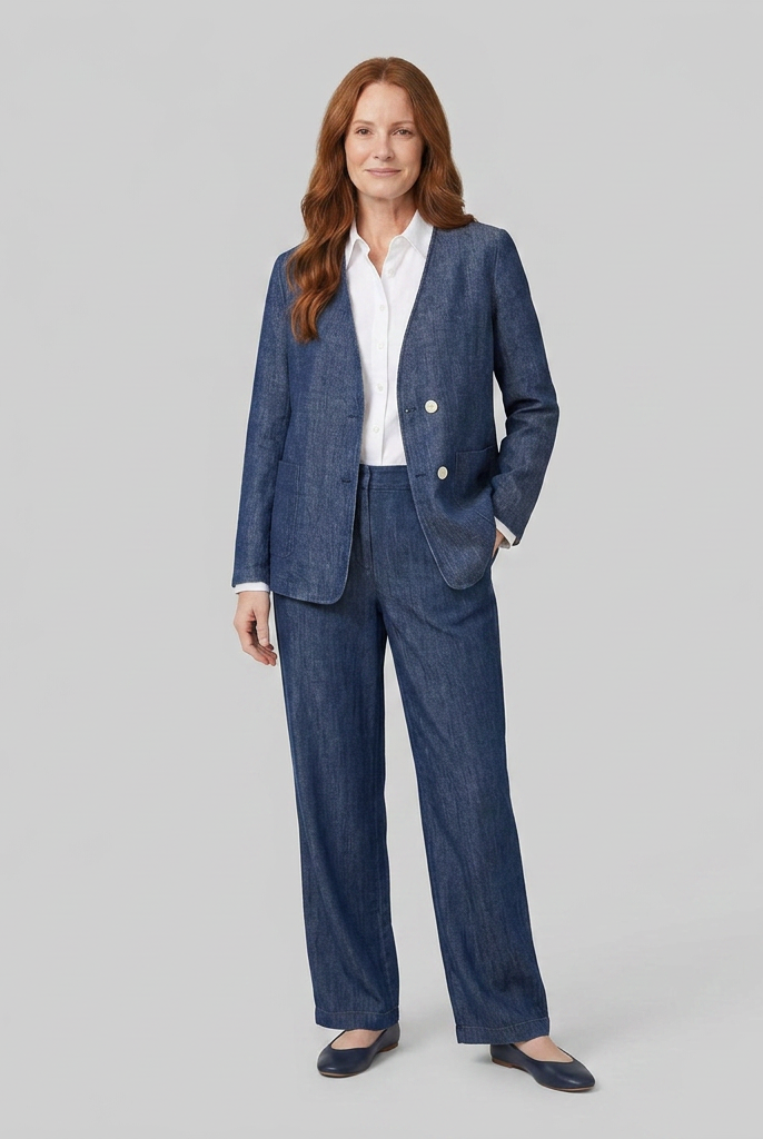 Elysian Reversible Jacket | Tencel Linen, Denim Texture 1