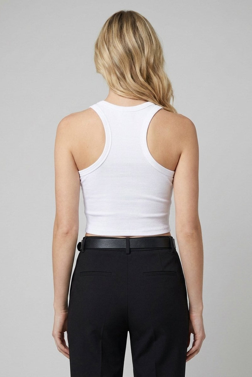 Elysian White Crop Tank Top | Ribbed Cotton, Medium Stretch 2
