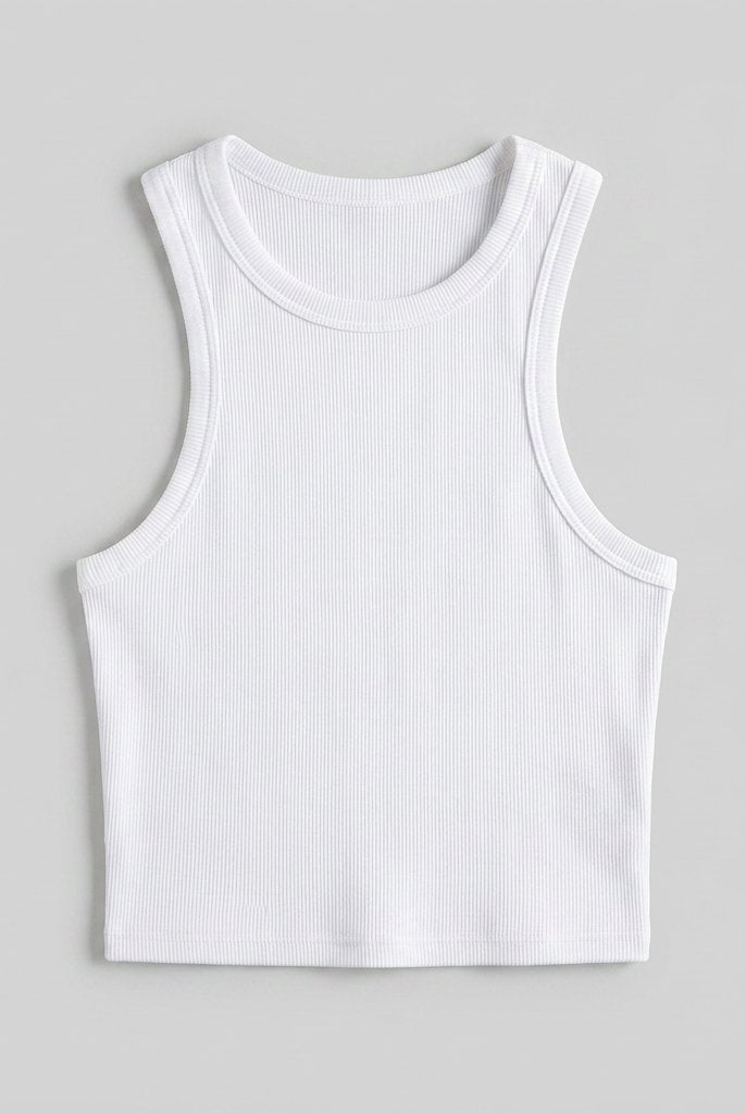 Elysian White Crop Tank Top | Ribbed Cotton, Medium Stretch 3