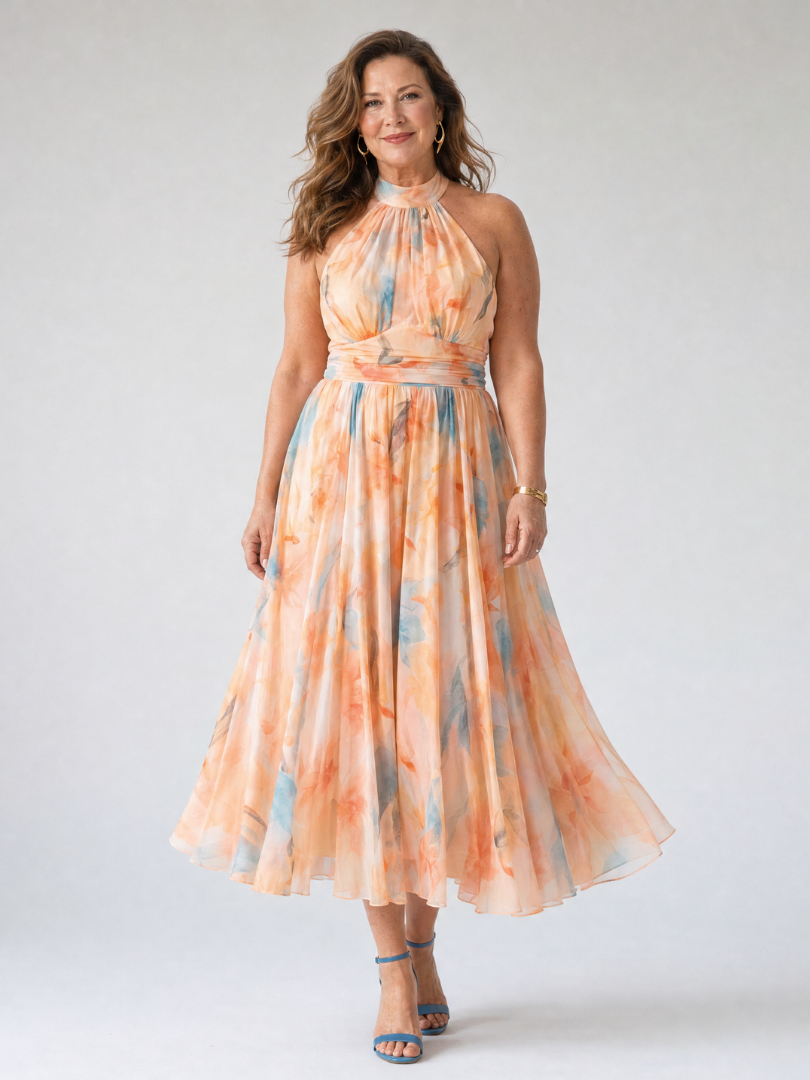 Elysian Womens Dress | Lightweight Midi Halter for Summer Wedding Guests 4