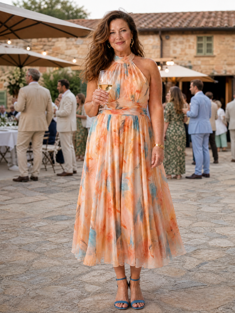 Elysian Womens Dress | Lightweight Midi Halter for Summer Wedding Guests 6