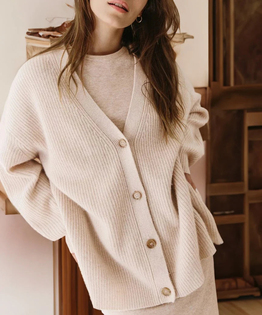 Evelyn Cardigan Sweater | Button-Up, Relaxed Fit, Sizes S-4XL, Available in Black and White 4