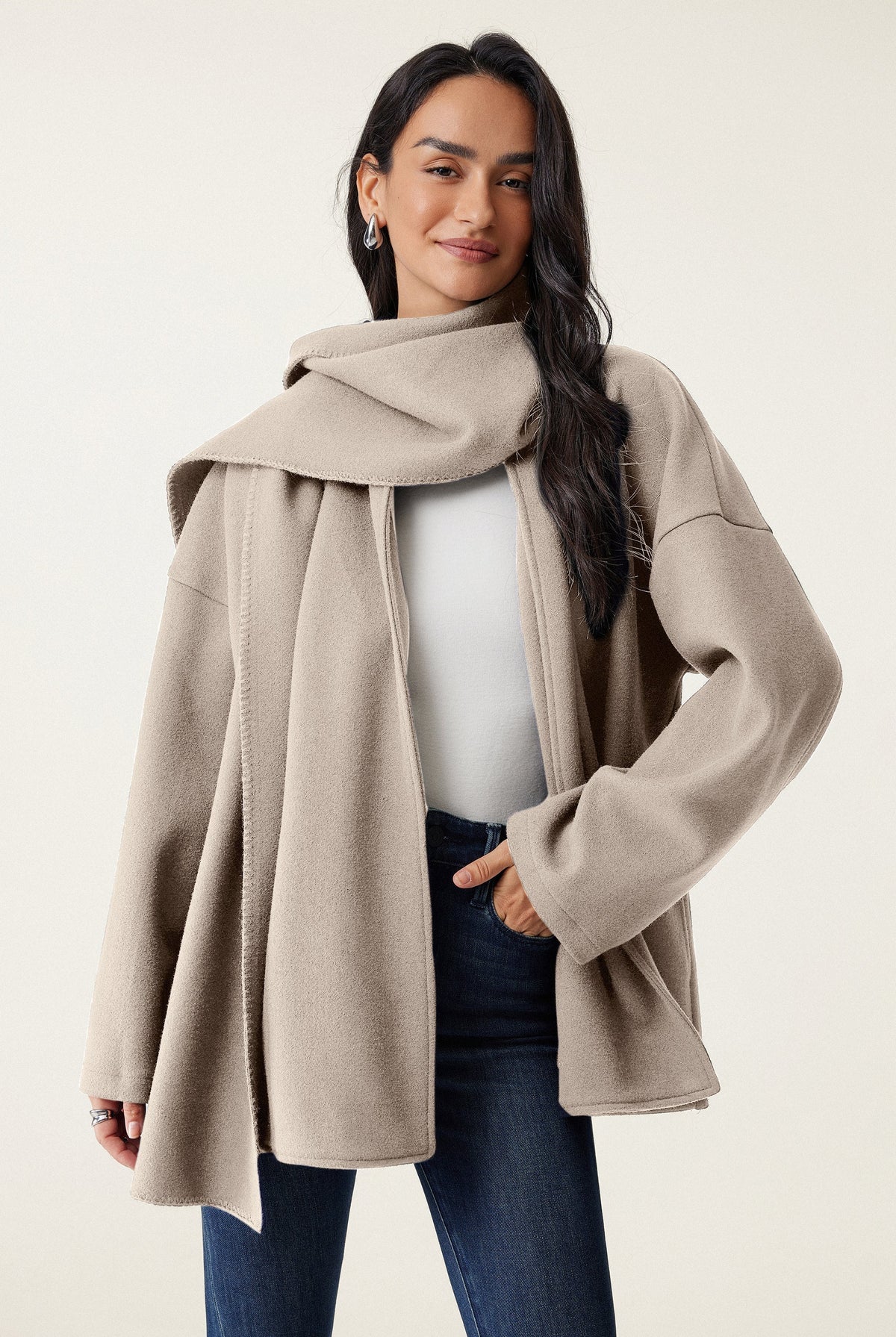Fable Women's Coat | Oversized Scarf, Draped Collar, Relaxed Fit 1