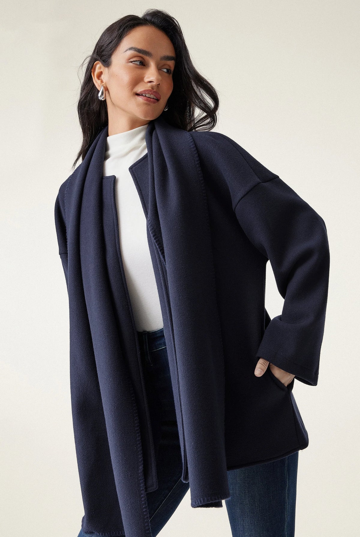 Fable Women's Coat | Oversized Scarf, Draped Collar, Relaxed Fit 11